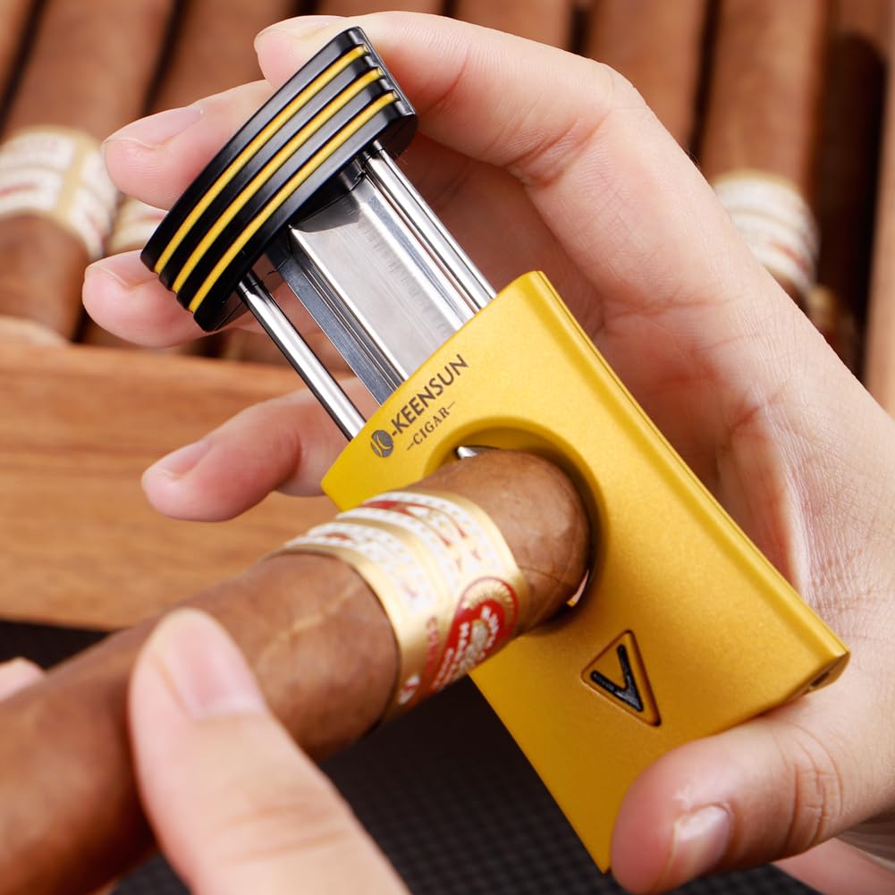 KEENSUN Zinc Alloy V-Cut Cigar Cutter  Red And Black , 60 Ring Gauge 420j2 Stainless Steel V Cut Blade Cigar Holder 2 In 1 In Gift Box - View #8