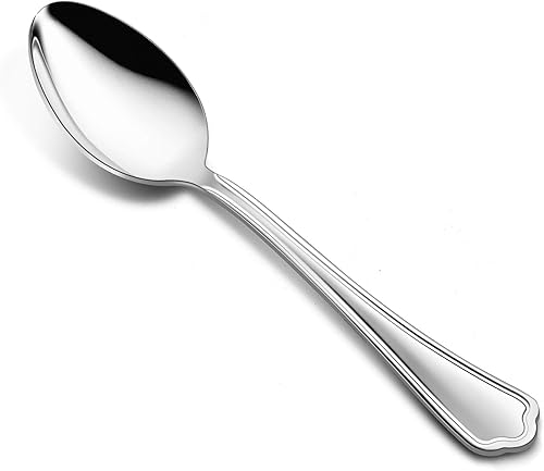 E-far - Juego de 12 cucharaditas de acero inoxidable de 6.7 pulgadas para cocina o restaurante, no tóxicas y pulidas con espejo, borde festoneado y