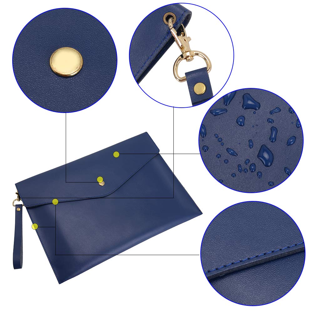 Wonderpool A4 Bolsas Documentos Sobre de Cuero - liviana Sobres Funda Portafolios Multifunción Para Papel Papelería y Estuche Tableta, PC Organizadoras Soporte (Azul)