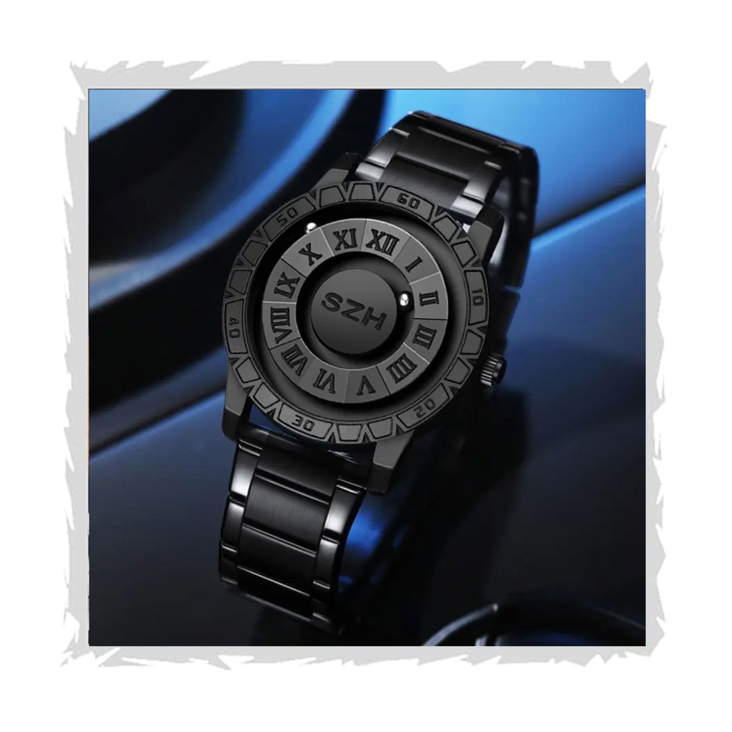 Mirrorless Dual Magnetic Ball Time Indicators Watch for Man, Black Stainless Steel Band, Roman Numeral Display,-image-14