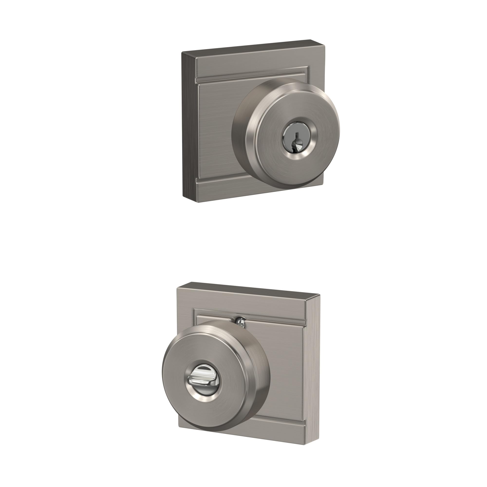 SCHLAGE F51A BWE 619 ULD Bowery Knob with Upland Trim Keyed Entry Lock, Satin Nickel