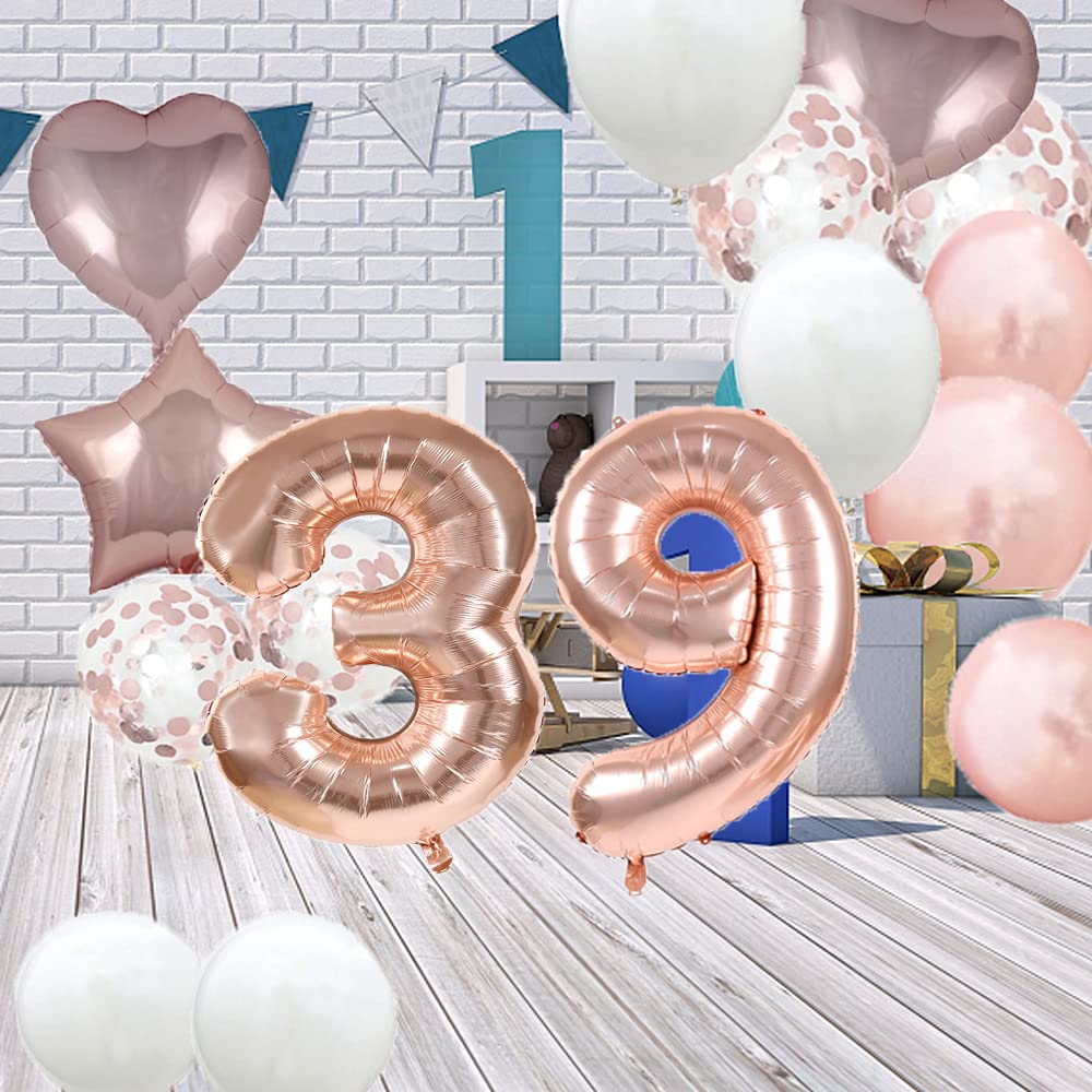 39. Geburtstag Kuchendekoration – Glitzer-Herz Zahl 39, Pink & Silber