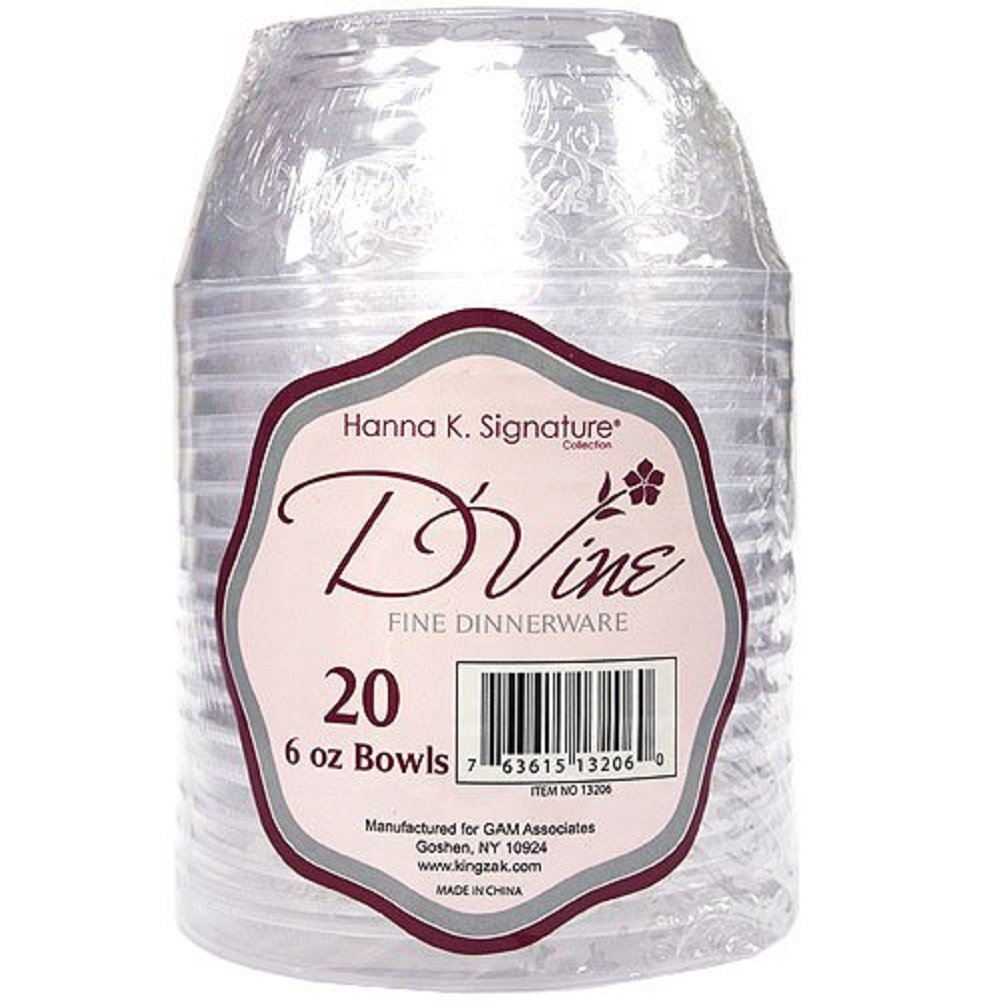Hanna K. Signature Collection 40 Count D'Vine Plastic Bowl, 6-Ounce, Clear