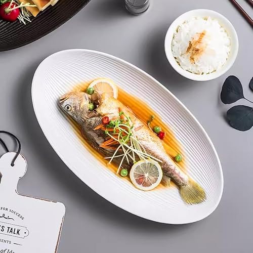 Miniatura 5 de Juego de platos llanos para el hogar, plato ovalado grande de pescado al vapor, plato de cerámica, plato de aperitivo, plato de carne, plato de