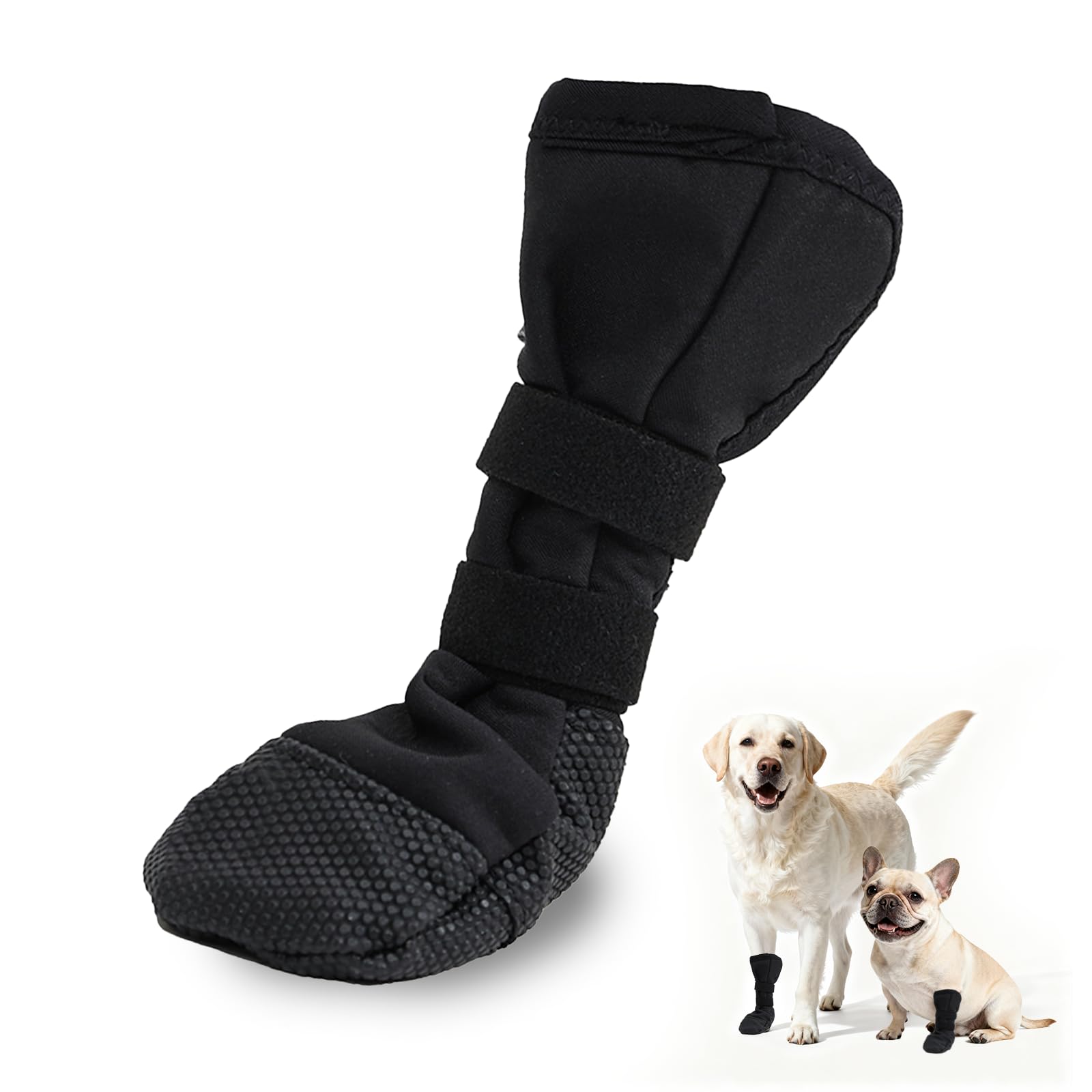 Dog Recovery Boot, Black Polyester Paw Protector with Non-Slip Sole, Adjustable Velcro Straps for Post-Surgery Care and Wound Protection (XL)
