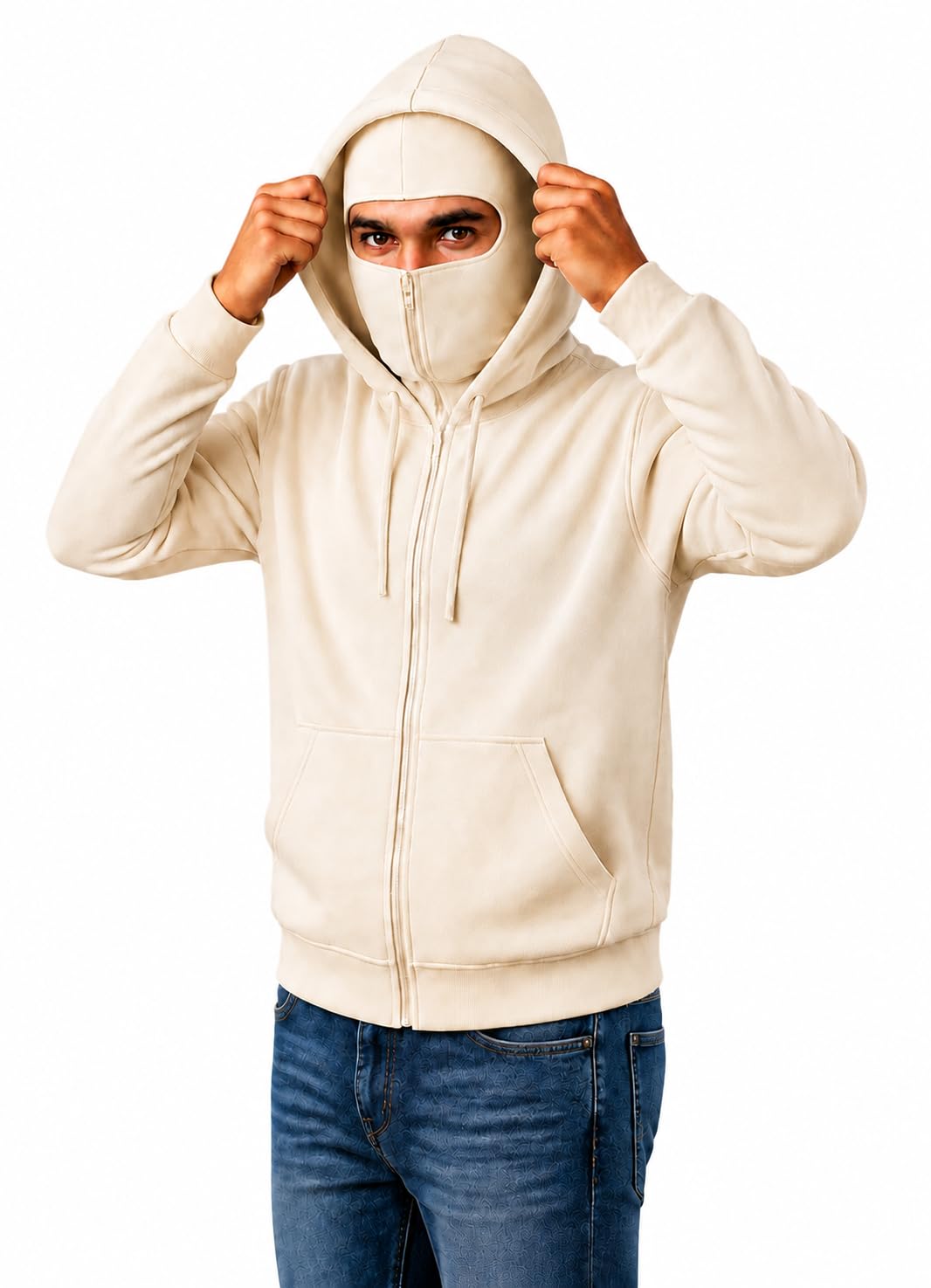 Mack Jonney Men's Fleece Hooded Sweatshirt Offwhite - Image 1