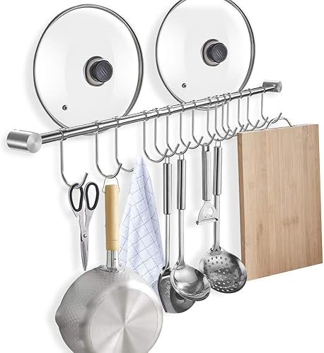 JSUNMOON Estante de utensilios de cocina de 31.5 pulgadas montado en la pared, colgador de utensilios de cocina, estante para utensilios de cocina