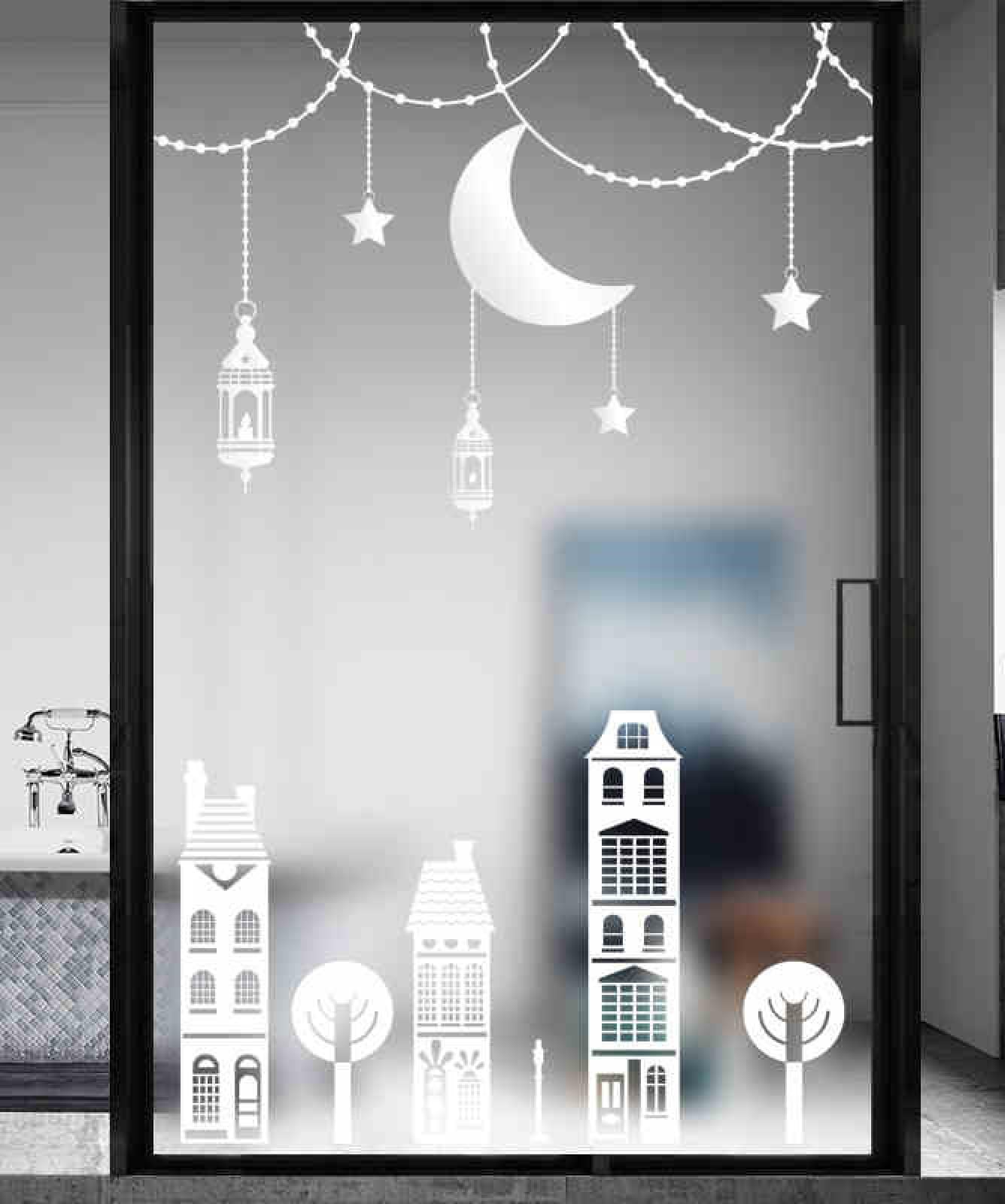 Vinilos para Cristales Edificio Grey Moon Vinilo Ventana Opacar Reutilizable Sin Pegamento Proteger la Privacidad Vinilo para Ventanas Baño Cocina Oficina Decoración 70x120 cm