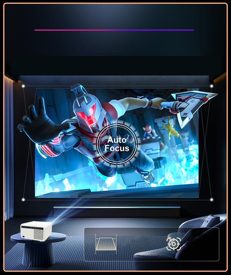 Image of Certified 4K GTVS + AUN Legend Mini Pro Smart Projector 4K Ultra HD, 28000 Lumens, 1080p Native, Auto (Focus+Keystone) Android 12, Dual HDMI & ARC, YouTube Hotstar Prime, AUN Projector for Room