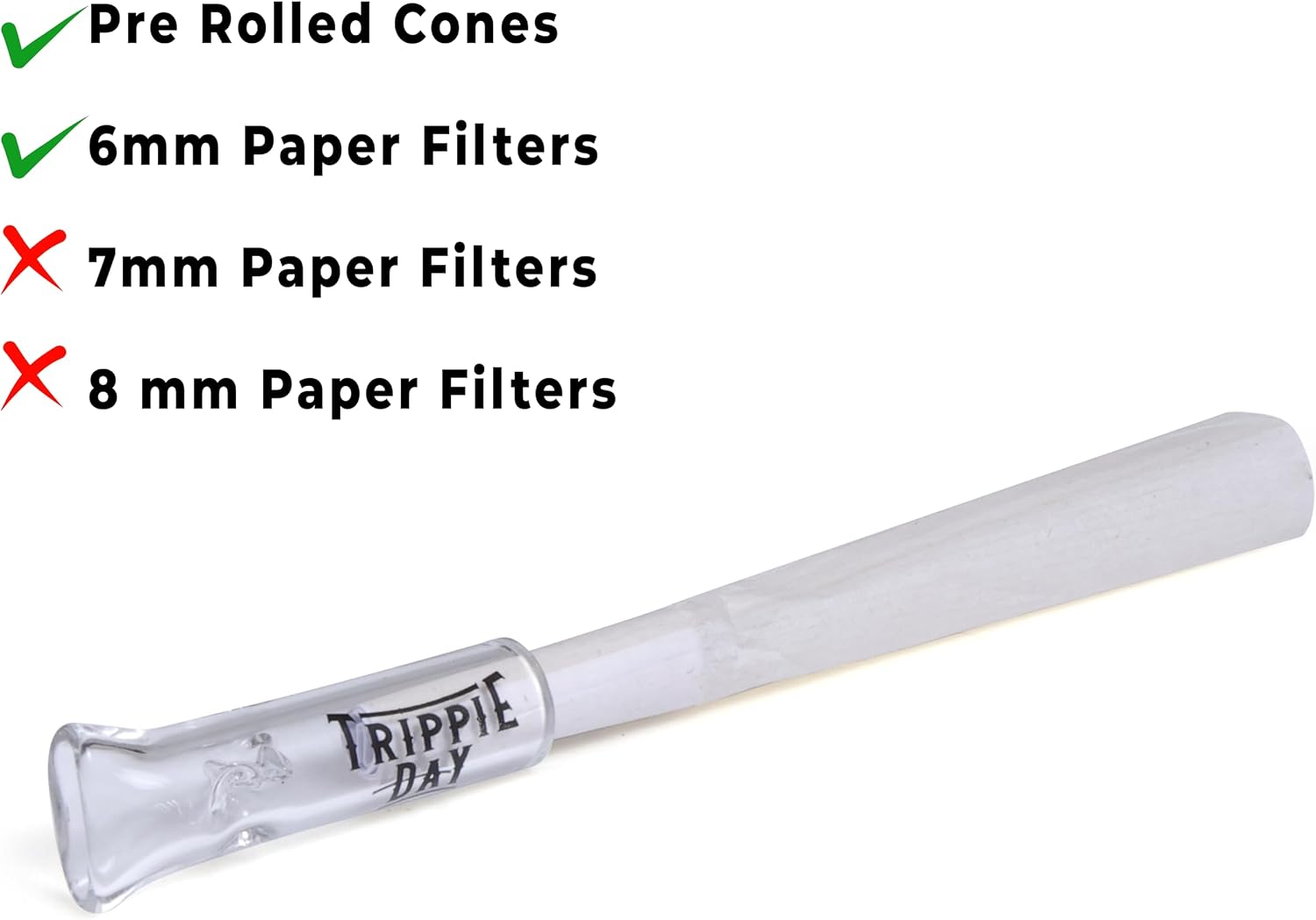 Trippie Day Reusable Glass filter Tips – 10 Pack | Clear 9mm Outer Diameter Tips for Pre rolled Cones, 6mm Inner Diameter, 35mm Length