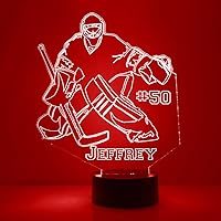 Vista 1 de Lámpara de noche personalizada con letrero LED de portero de hockey con control remoto, pantalla iluminada con nombre o imagen personalizada