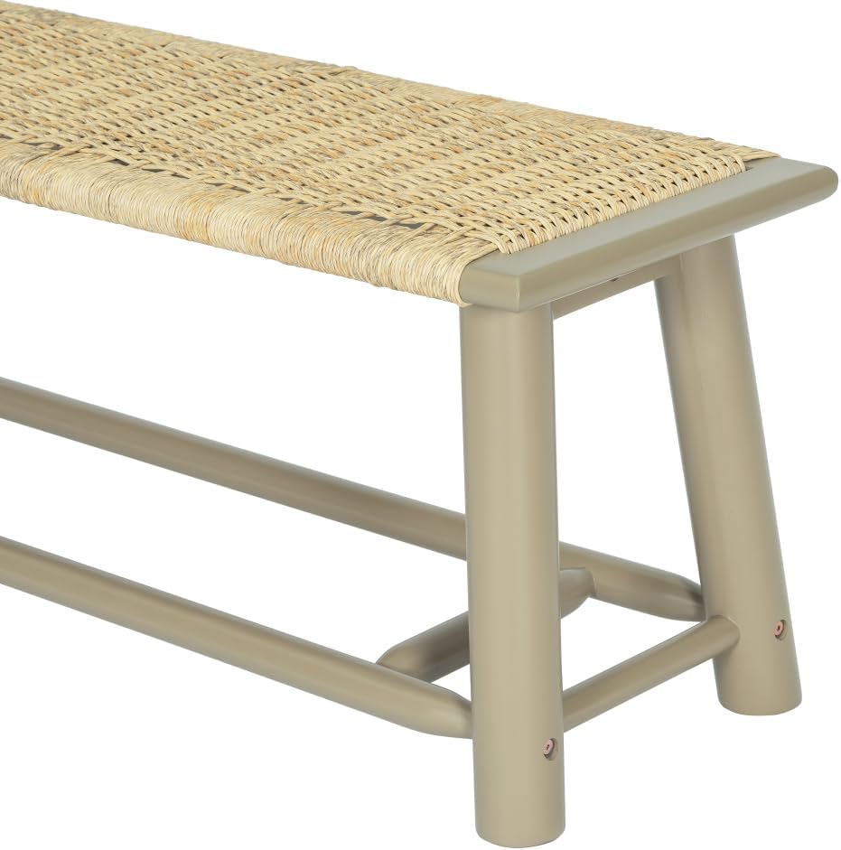 Farmhouse Bench Solid Wood Rattan - 59 Inch Indoor Outdoor Seating Multi-Functional Design for Living Room Porch Entryway Rustic Style Home Decor