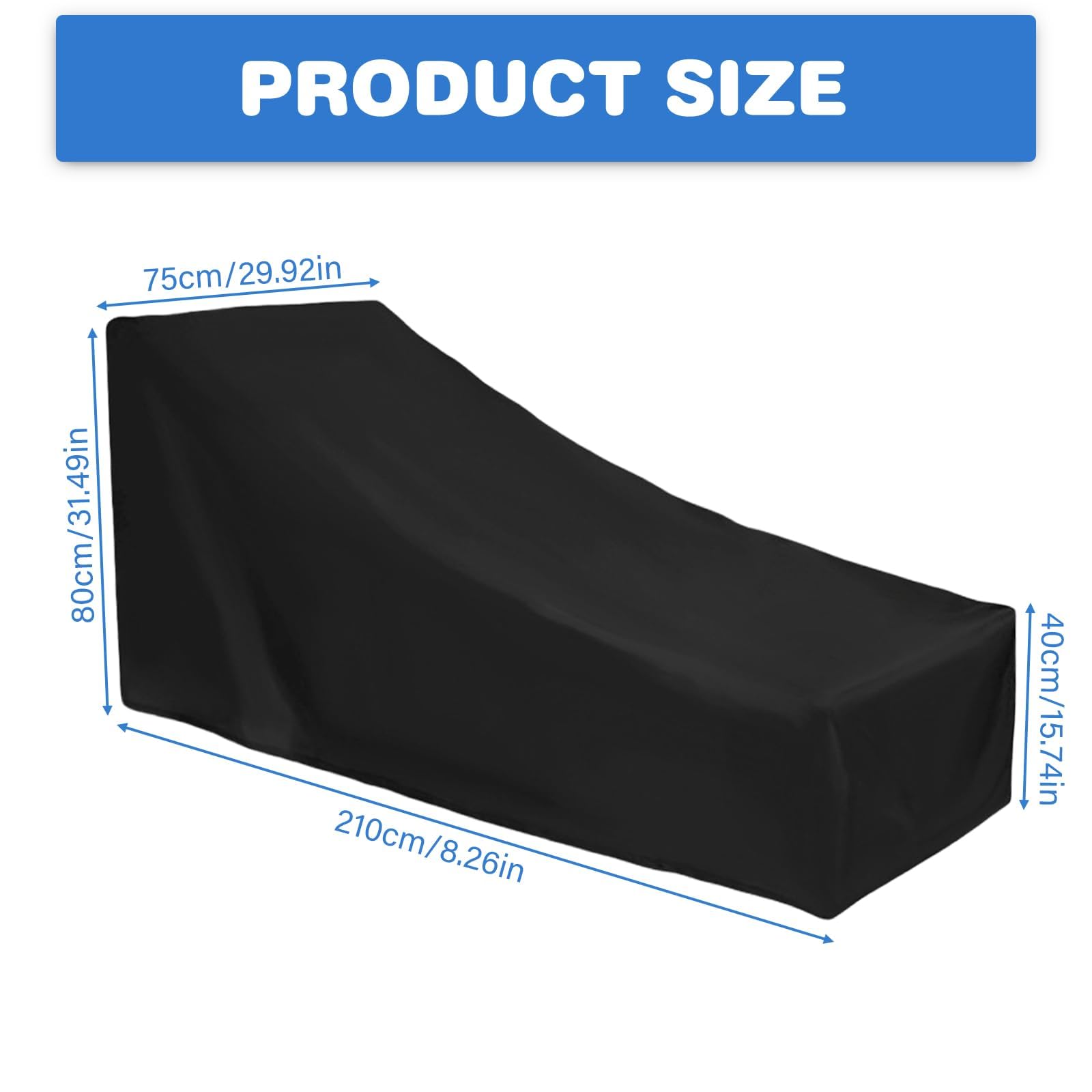 Lot de 2 housses de protection pour chaise longue - Résistante aux intempéries - 210 x 75 x 80/40 cm - Tissu Oxford 210D - Coupe-vent - Imperméable à la poussière - Résistant aux UV - Pour chaise
