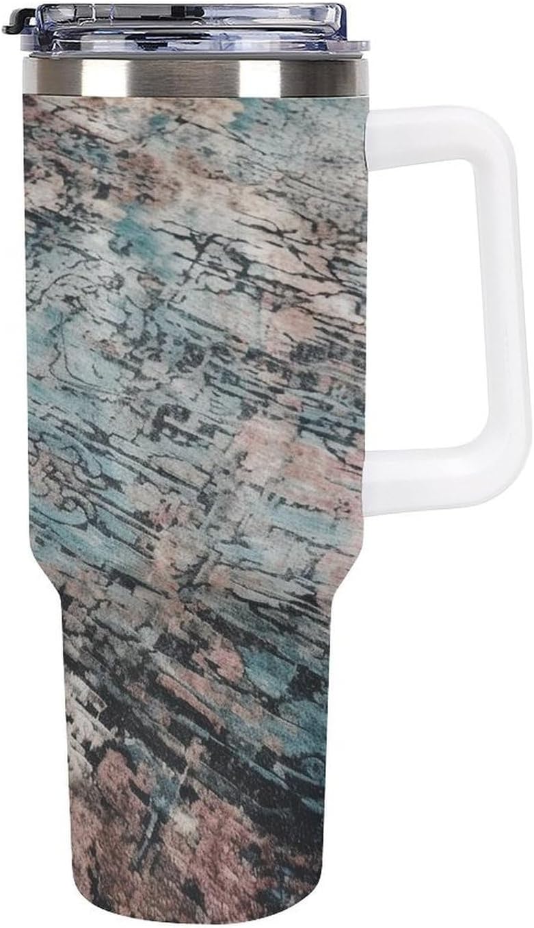 Gray And Black Pattern Travel Coffee Mug Reusable Durable Stainless Steel Insulated Tumbler with Handle And Straw Leak Resistant Portable Thermal Cup Gifts for Men Women 40 Oz