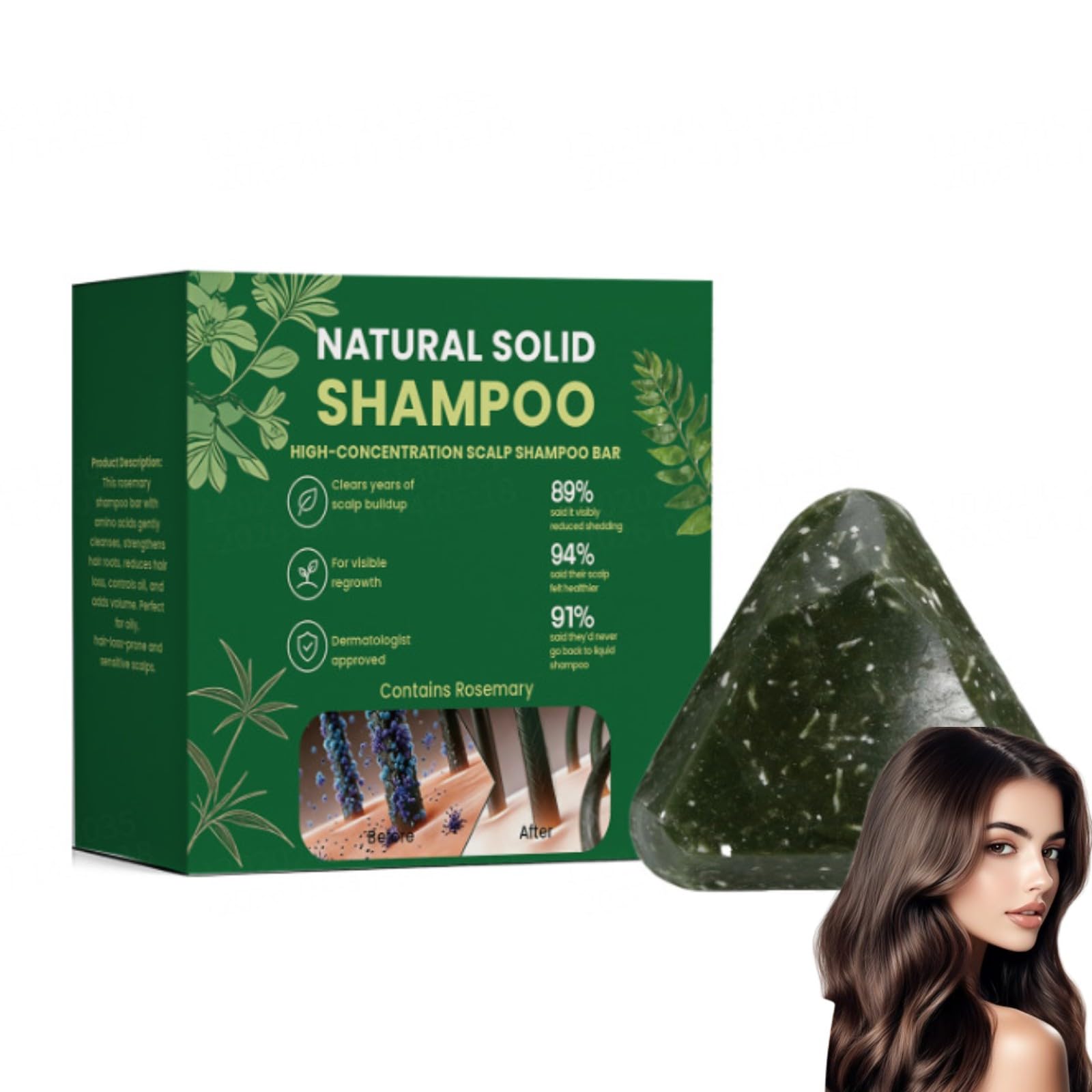 CRIVERY Korean Scalp Revival Bar, Rosemary & Amino Acids Strengthening Anti-Thinning Shampoo Bar for Thinning Hair, Gentle Hydrating Natural Botanical Soap for Women Men 3.71 Oz