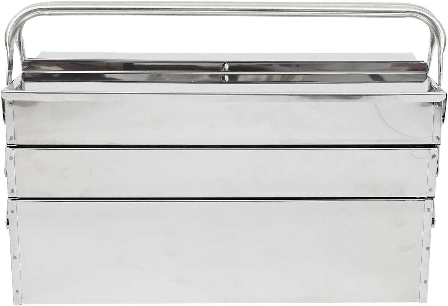 Veemoon Stainless Steel Folding Tool Box 3-tier Metal Storage Case Portable Household Tools Suitcase with Handle for Workshop and Home Use