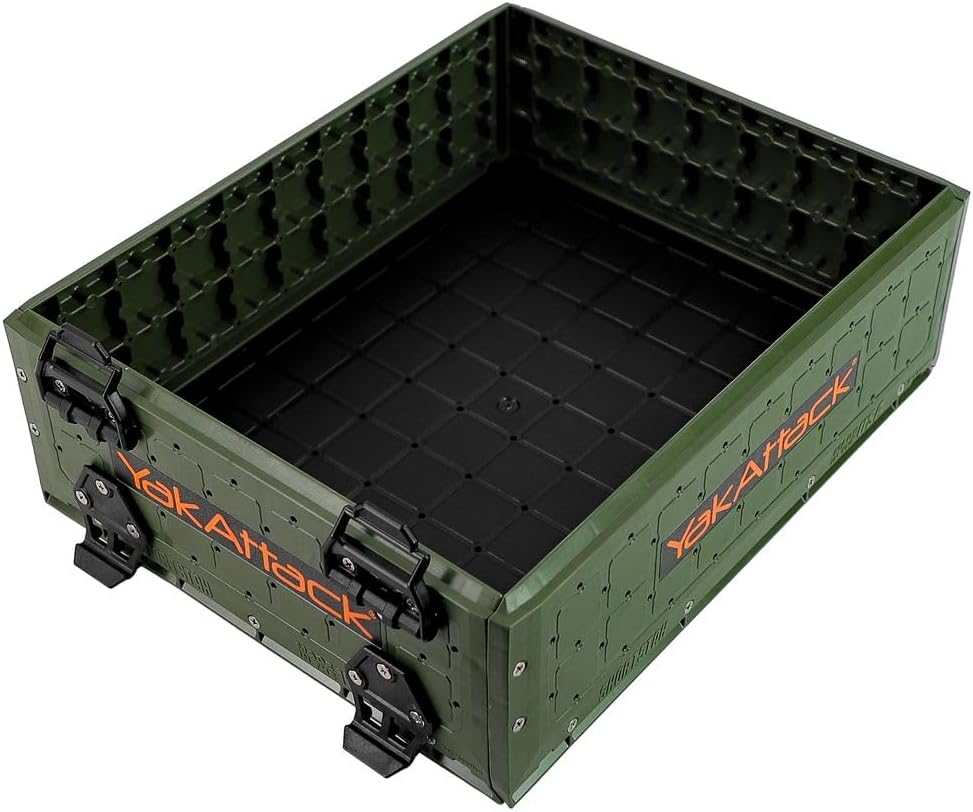 YakAttack ShortStak Upgrade Kit for BlackPak Pro - Ranger Green | 16" x 16" Kayak Crate System | Stackable Gear Storage Add-On with GridLoc Panels, Hinges, & Latches | Fishing Organization Accessory