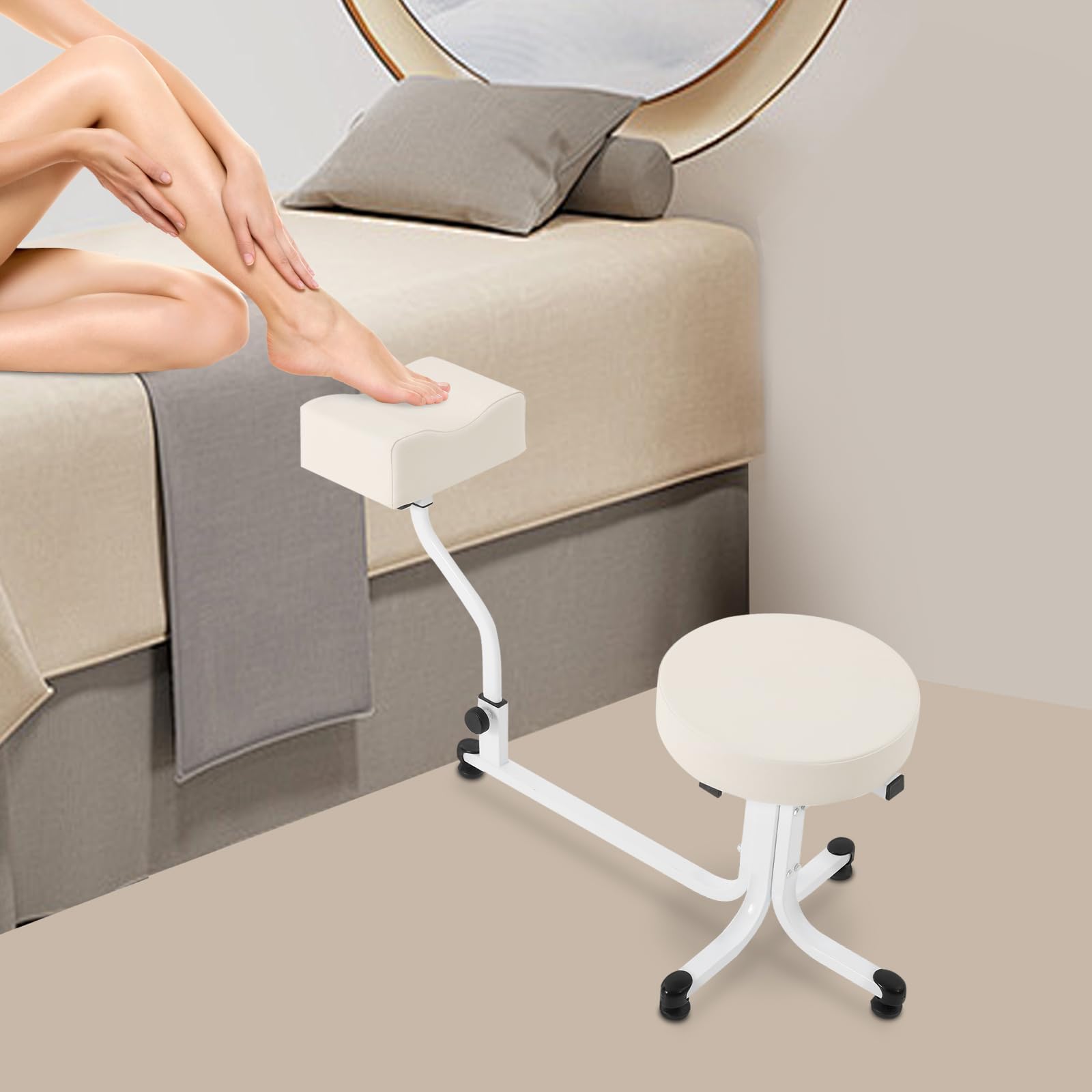 Silla para el cuidado de los pies, 2 en 1 con reposapiés, almohadilla de PVC ajustable, reposapiés, soporte para uñas, spa de belleza, salón de belleza, estudio, suministros de equipo, hasta