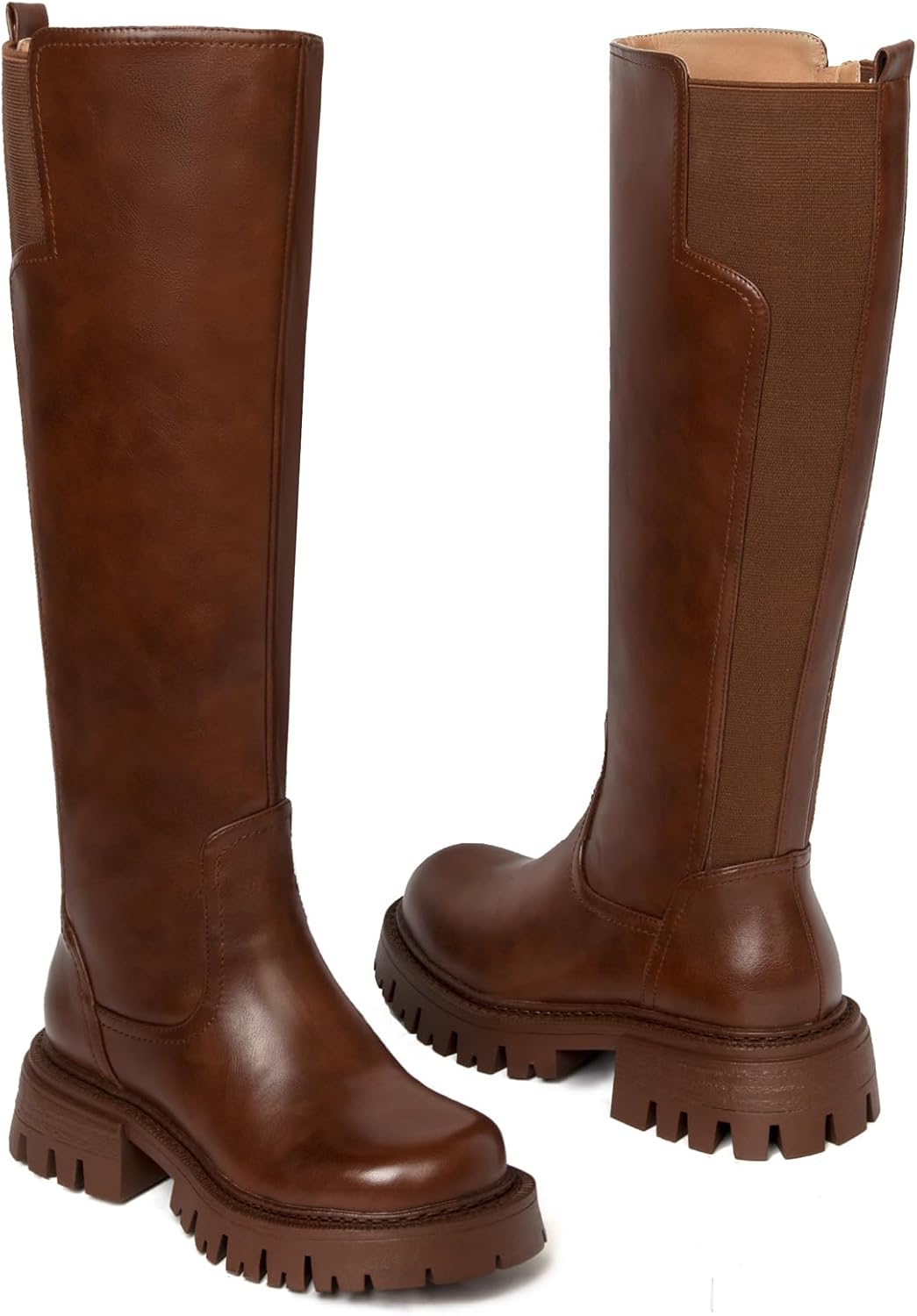 Platform knee high boots women Comfortable Stretch Round Toe Chunky Heel Tall Boots with Side Zip Dress Casual Long Riding Boots - Image 6