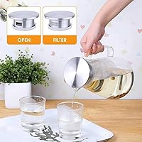 Vista 5 de Hwagui - Jarra grande de vidrio resistente al calor con tapa de acero inoxidable, jarra de agua con asa, buena jarra de bebidas para jugo casero