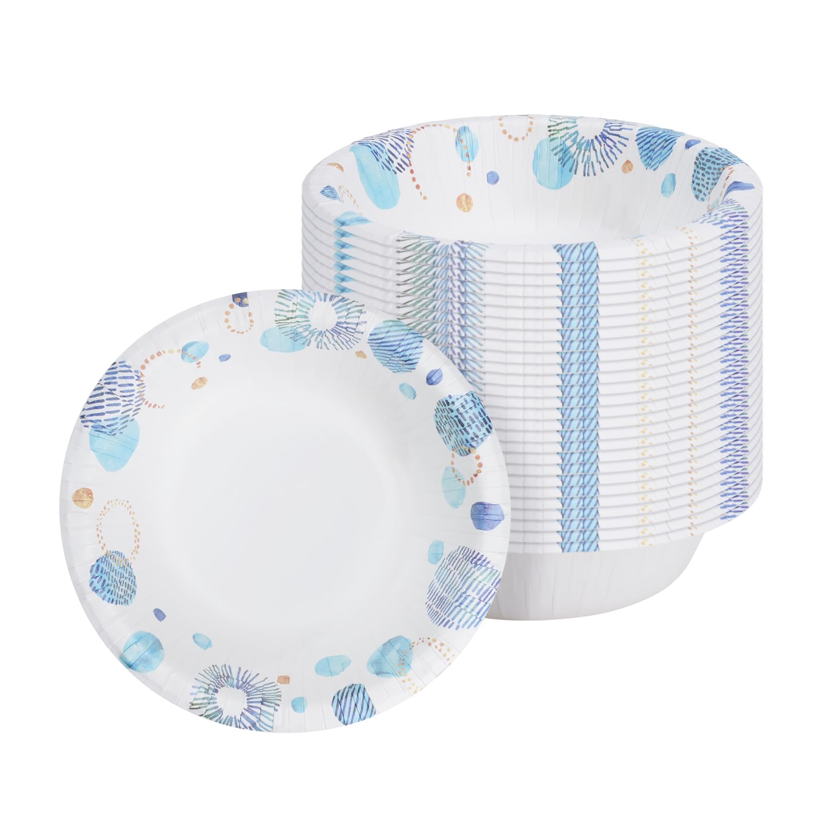 Cherypick Paper Bowls 8oz/240ml, 30 Pack Disposable Thick Paper Bowls with Blue Printed Pattern, Microwave Safe and Leak-Resistant for Parties, BBQs, Picnics and Family Gatherings