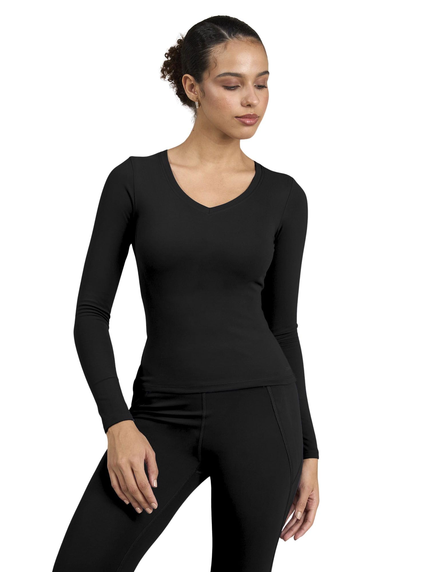 Sculpt V Neck Top for Women | Snug Sculpted Fit, Long Sleeves, Flattering V Neckline, Minimal Branding, Everyday Activewear Tee-image-9