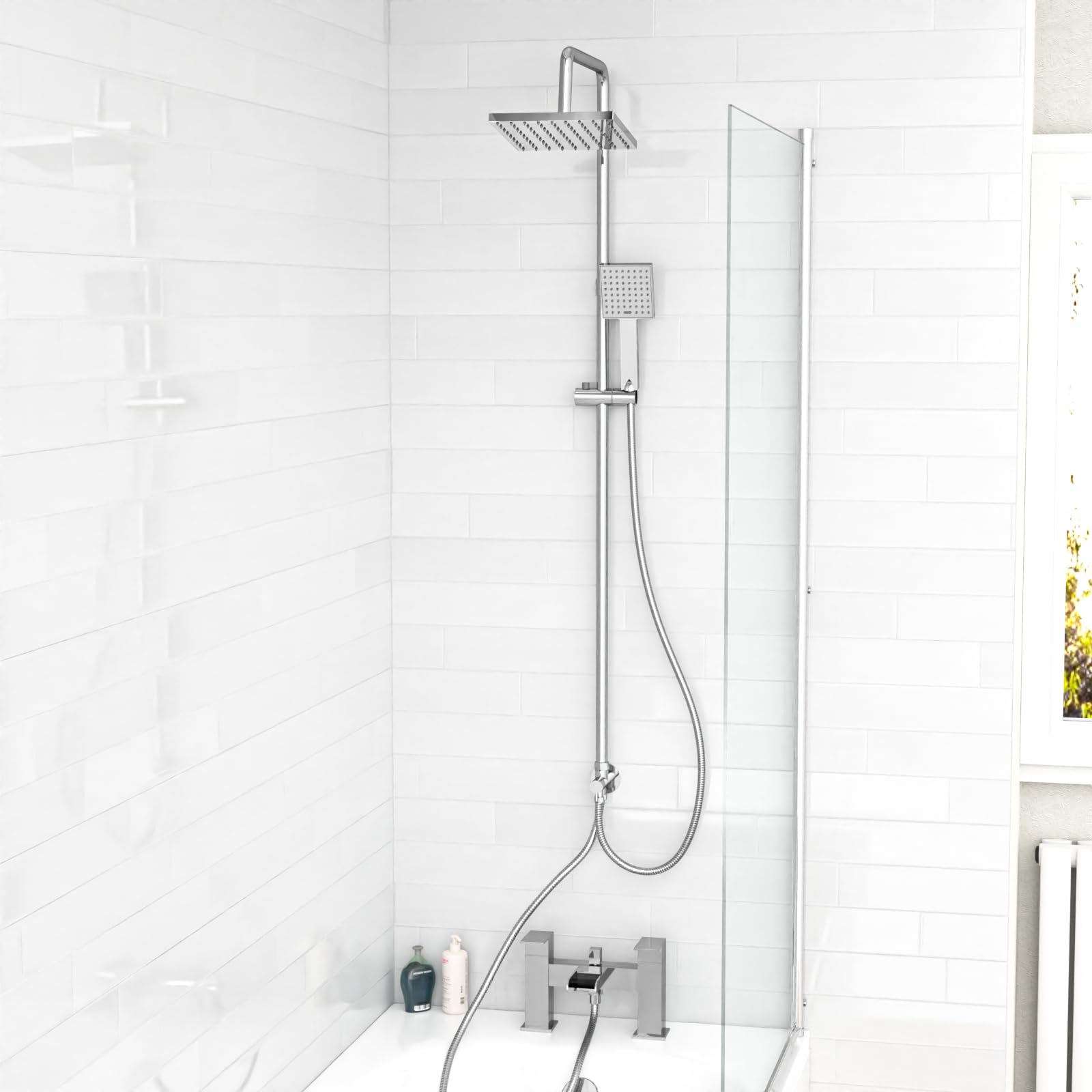 Nes Home Square Shower Waterfall Mixer Tap, Handset & Riser Rail Kit