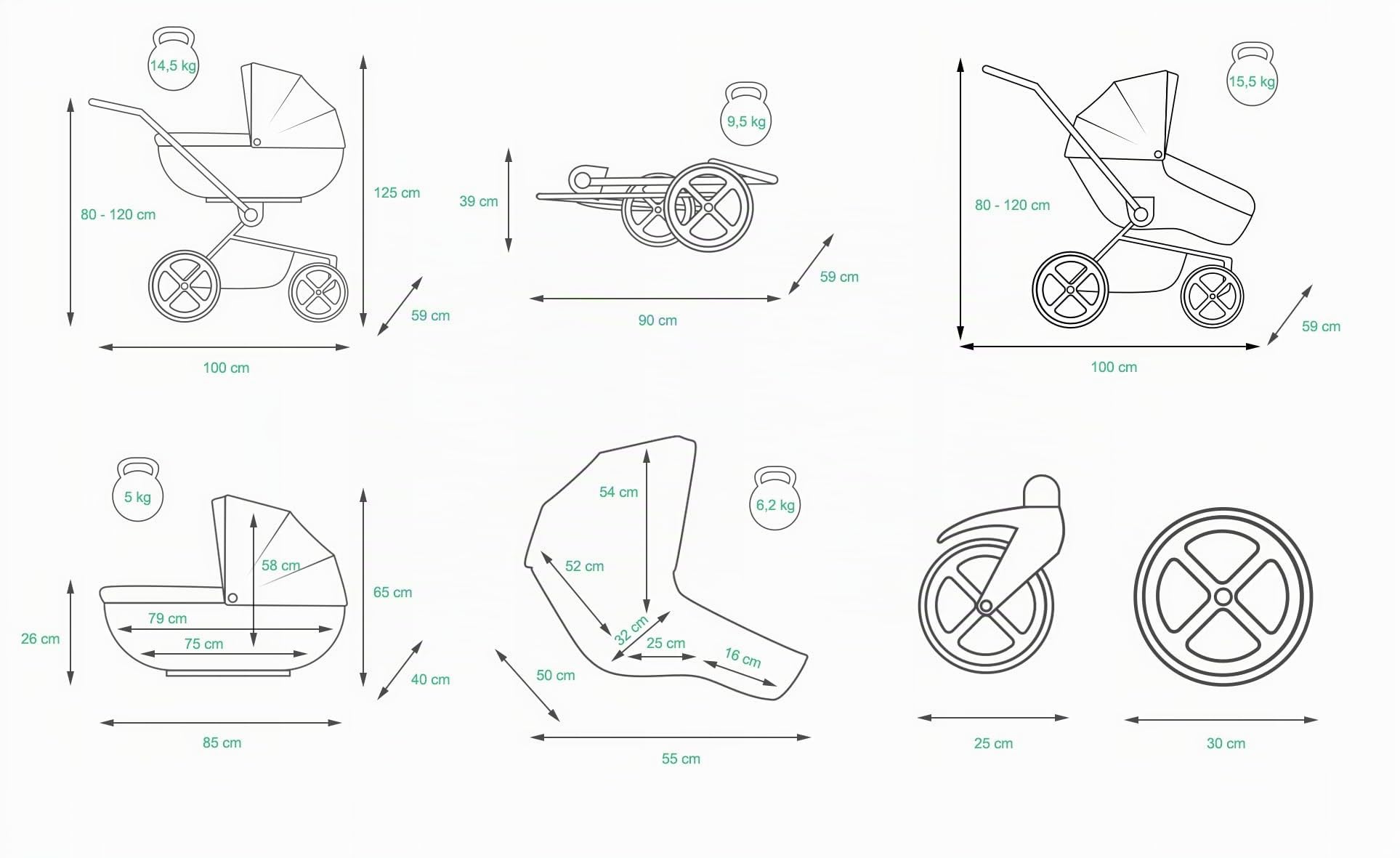 BabyLux® Enfant Poussette Combinée Set 3 en 1 - Sky Lark - incl. Nacelle, Canne, Siège de voiture - Siège Auto - Pliable - avec Sac à langer, Habillage pluie, Moustiquaire etc.