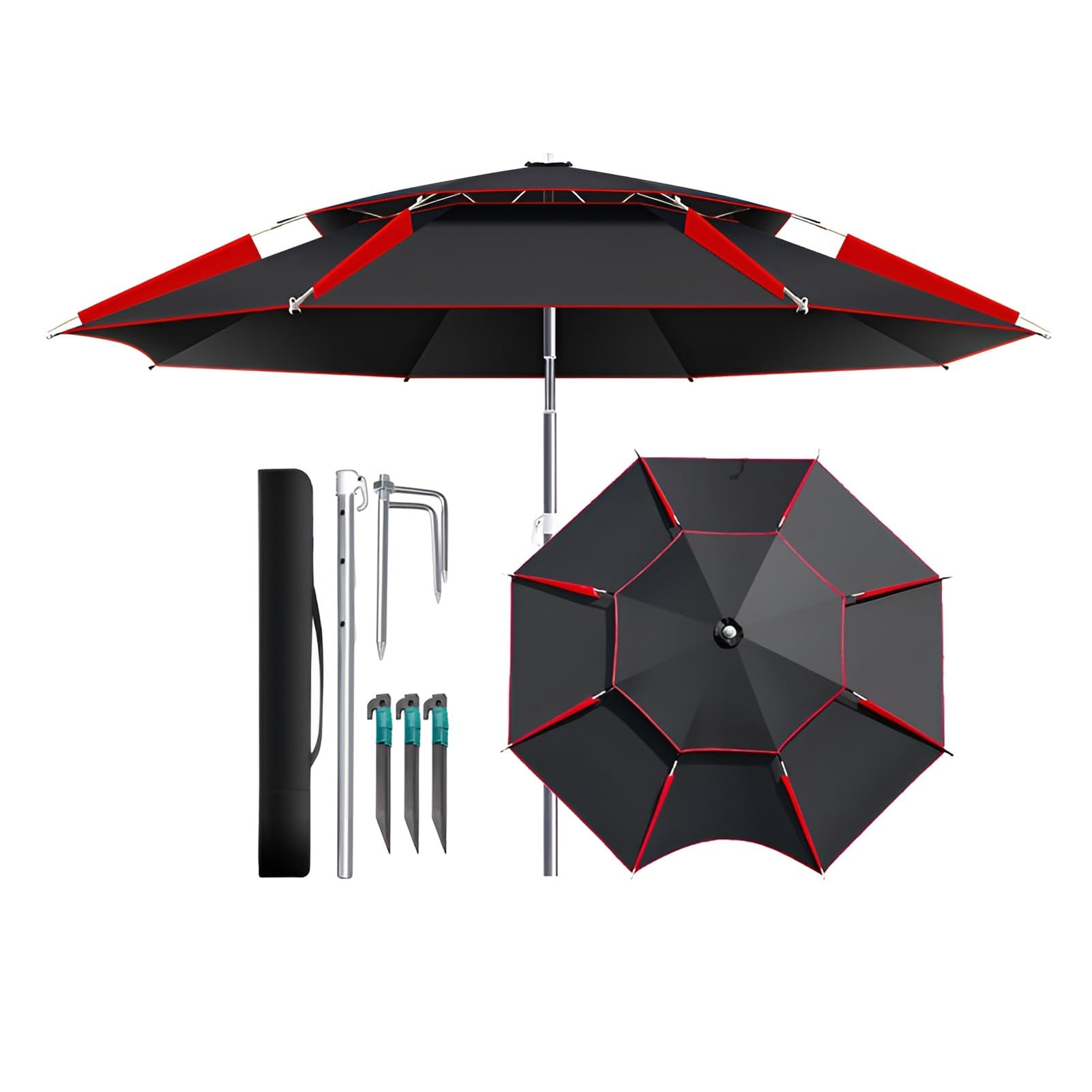 Sombrilla de Playa Antiviento, Sombrilla de Jardín Exteriores Protección UV, Inclinación Giratoria 360°, Parasol con Estaca y Bolsa de Transporte
