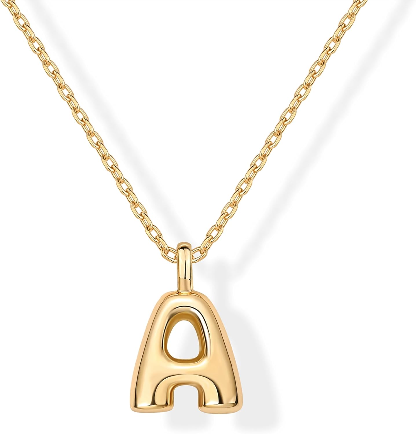 PAVOI 14K Gold Plated Dainty Chunky Bubble Initial Letter Pendant Necklace for Women | Alphabet Letter Necklace