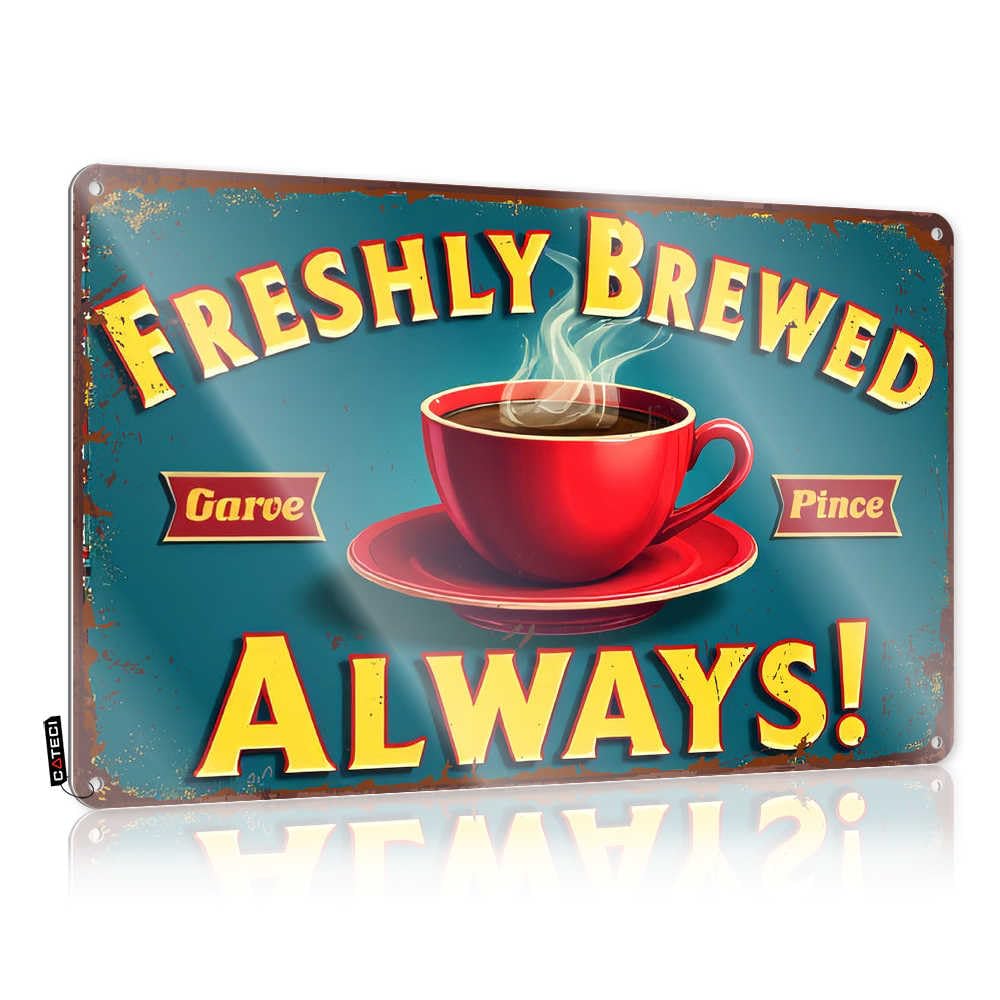 Fzfn Colour Wall Signs Emo Room Decor Vintage Style | Freshly Brewed Always: A Vibrant Coffee Sign Vintage Custom Home Decor(30X40cm)