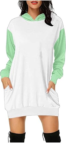 Vestido de sudadera con bloques de color para mujer, casual, manga larga, con capucha, vestido a la mitad, vestido de moda para salir sin botones,