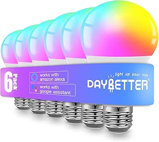 DAYBETTER Smart Light Bulbs, Alexa Light Bulb, WiFi Bulbs, Smart Bulbs That Work with Alexa & Google Assistant, RGBCW Color Changing Light Bulb A19 E26 9W 800LM Led Light Bulb, No Hub Required, 6 Pack