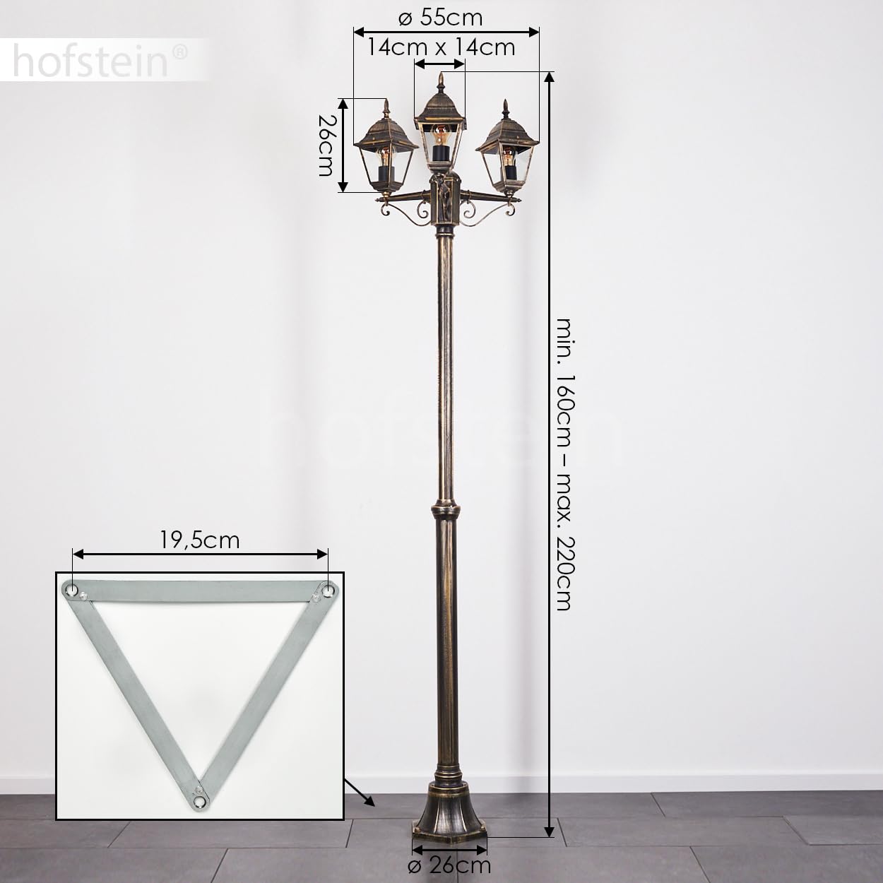 HOFSTEIN Lampa zewnętrzna Naofe, oświetlenie ścieżki z metalu/szkła w kolorze czarno-złotym/brązowym/przezroczystym, kandelabr o antycznym wyglądzie, wysokość maks. 220 cm, oświetlenie ogrodowe IP44,
