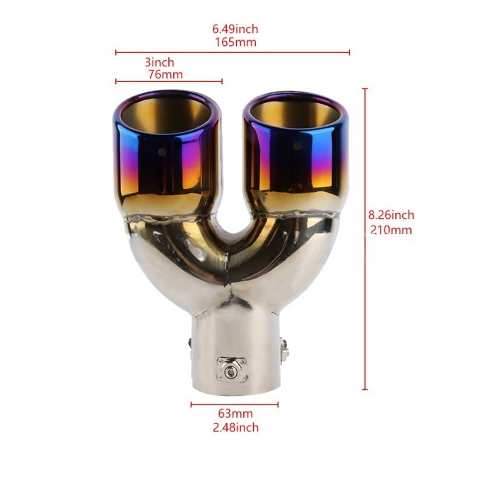 Car Silencer Universal Car 63mm końcówka rury wydechowej wlot stal nierdzewna podwójny wylot tłumik samochodowy ogona przykręcana(B-Blue-1pcs)