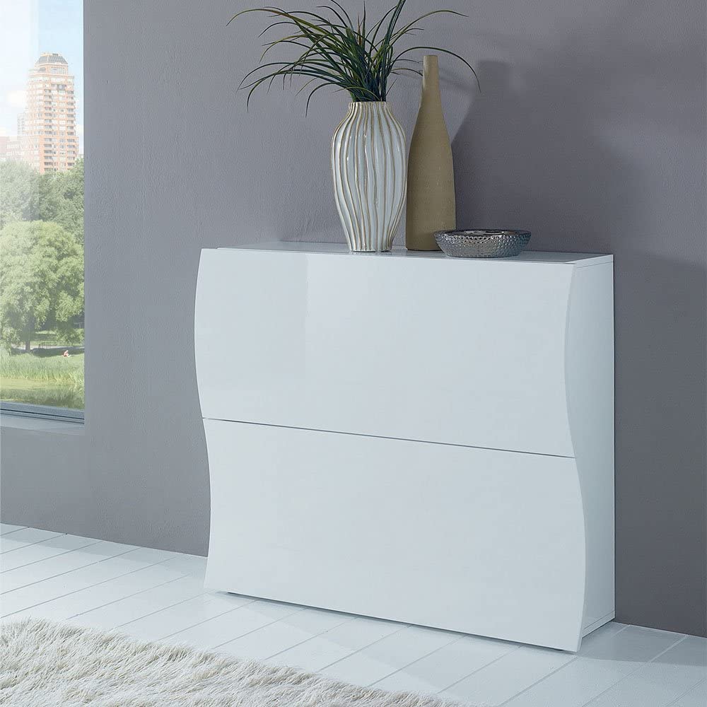 VE.CA Scarpiera Salvaspazio Funny in MDF Bianco Lucido, Made in Italy – Mobile Porta Scarpe Moderno fino a 16 Paia, Design Elegante – Montaggio Facile e Struttura Robusta (2 Ante)
