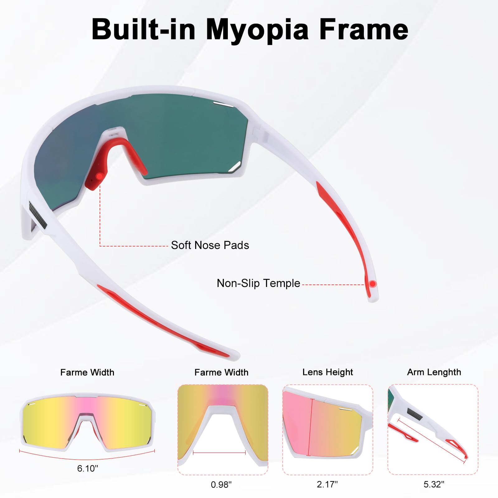 Gafas de Ciclismo Polarizadas, UV400 Gafas de Sol Deportivas con 2 Lentes TR90 para Hombres Mujeres Senderismo