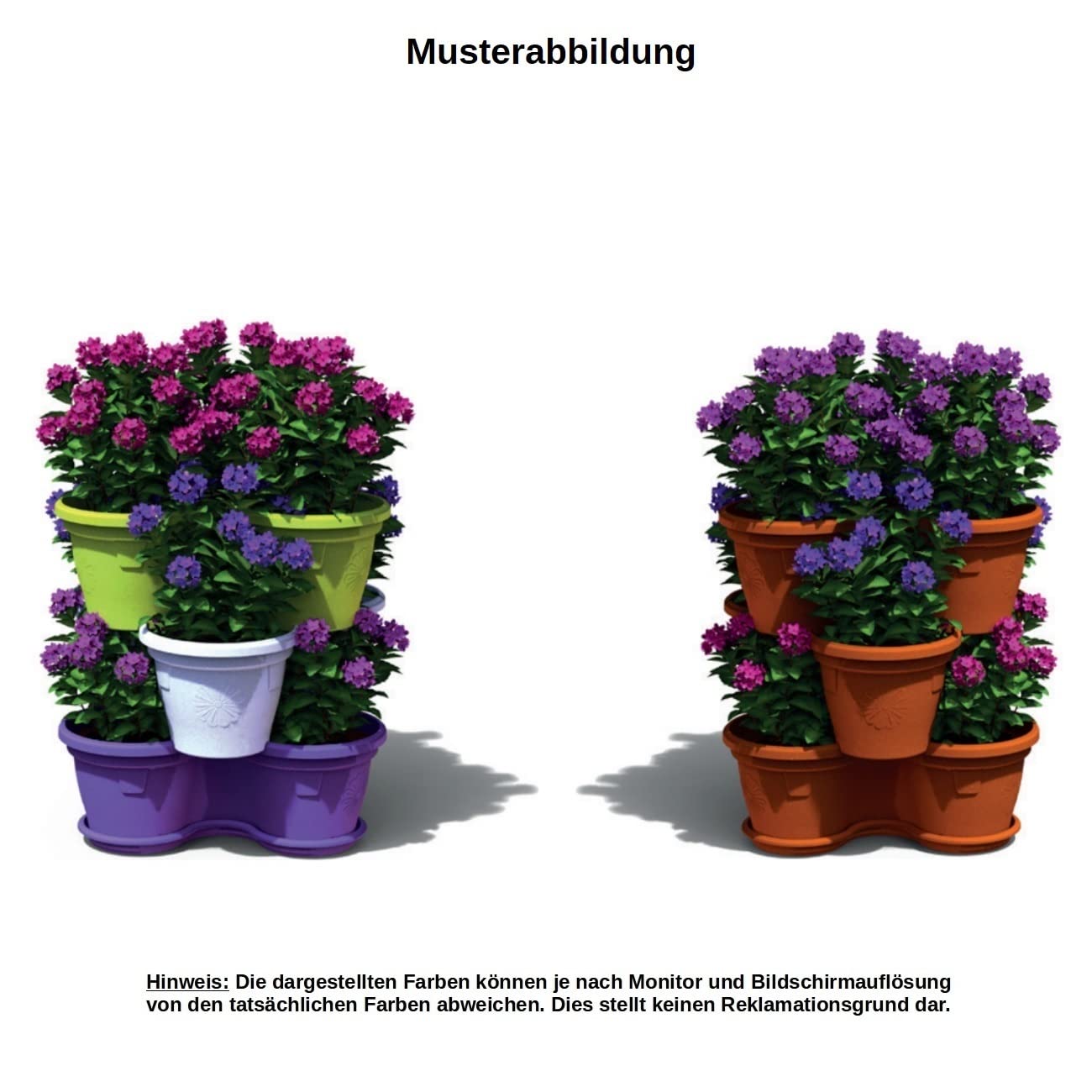 Gariella 5X Blumentopf Säulentopf Pflanzturm Hochbeet Pflanztopf-Kübel mit Untersetzer stapelbar bruchfest widerstandsfähig farbig Kunststoff