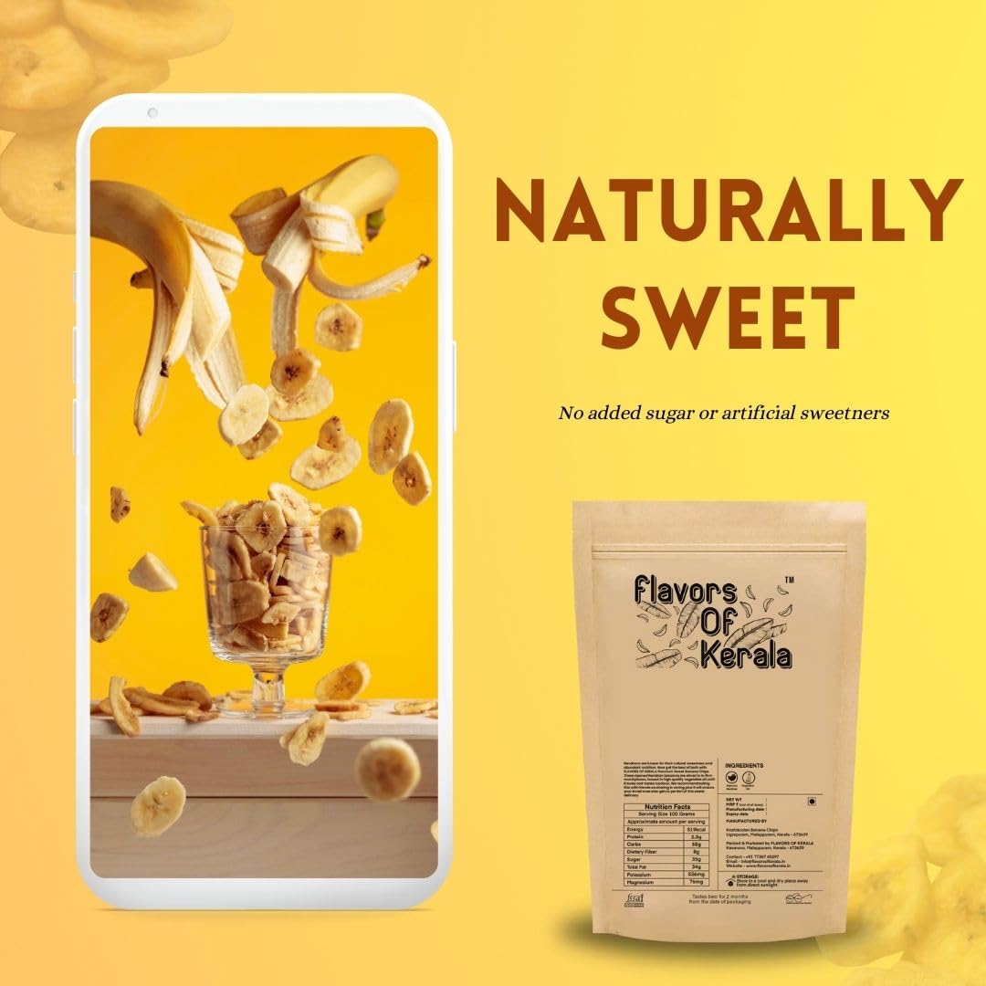 FLAVORS OF KERALA (FOK) Premium Kerala Sweet Banana Chips in Coconut Oil, 200g| No Added Sugar or Sweeteners | Naturally Sweet | - Image 4 thumbnail