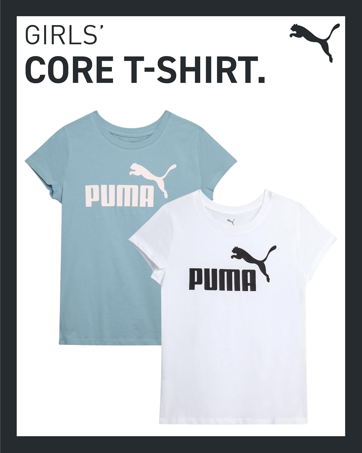 PUMA Girls T Shirts - 2 Pack Short Sleeve Logo Graphic Tees - Casual Everyday Athletic Shirts for Girls (Sizes: S-XL)