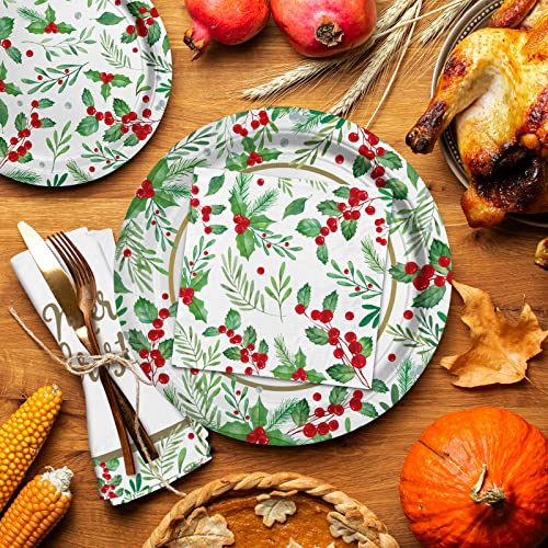 Christmas Party Supplies, Christmas Seasonal Holly Tableware Includes: Paper Dinner Plates, Dessert Plates, Luncheon Napkins and Beverage napkins, Great for Party Decorations (25 SET) – Image 6