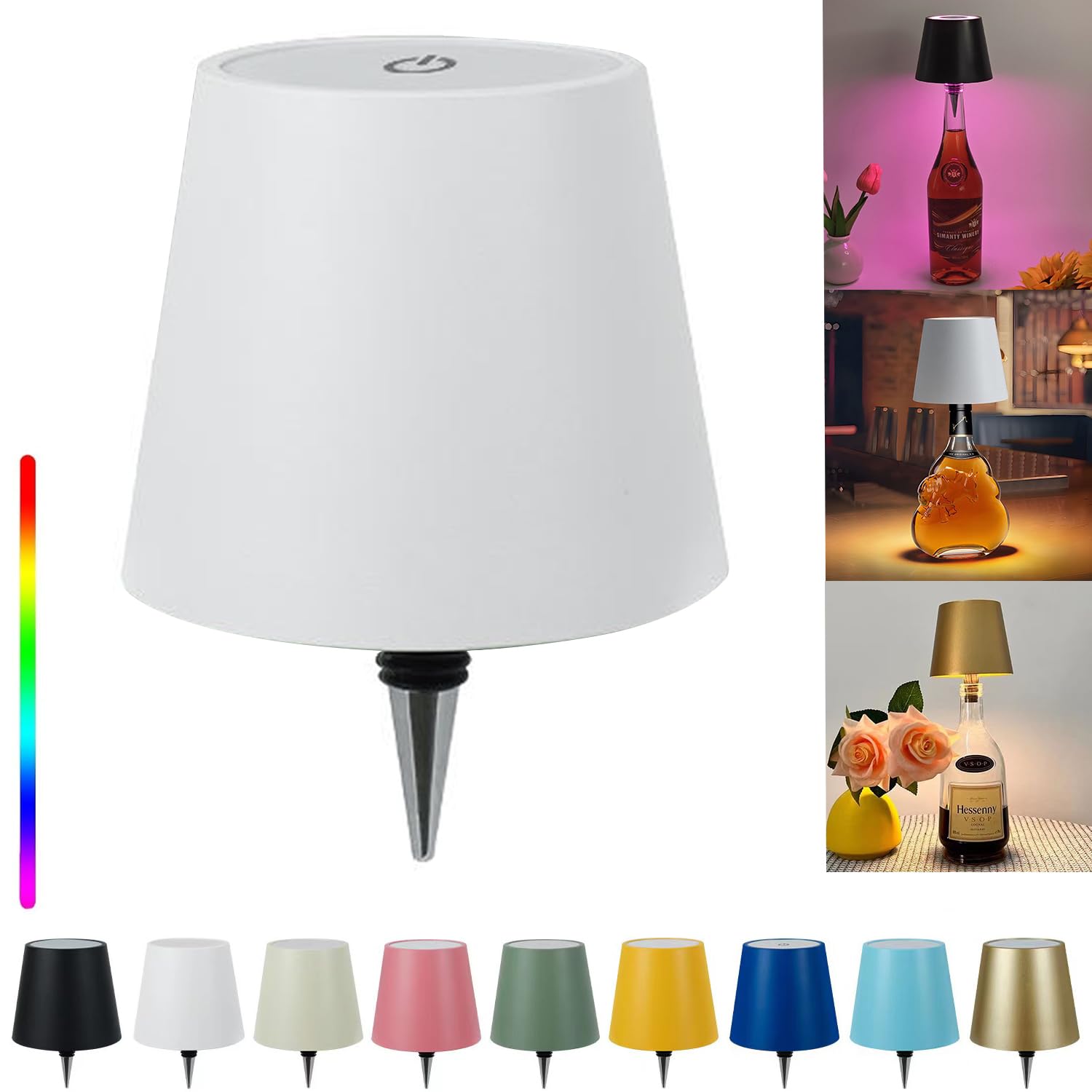 TiGilt Pridola Wireless Bottle Lamp Shade - LED Rechargeable 3 Color Stepless Dimming - Touch Liquor Bottle Lamp Kit - Outdoor Table Lamp - Bar Lamp - Wine Bottle Lamp(1Pcs-White), RYXZ0213