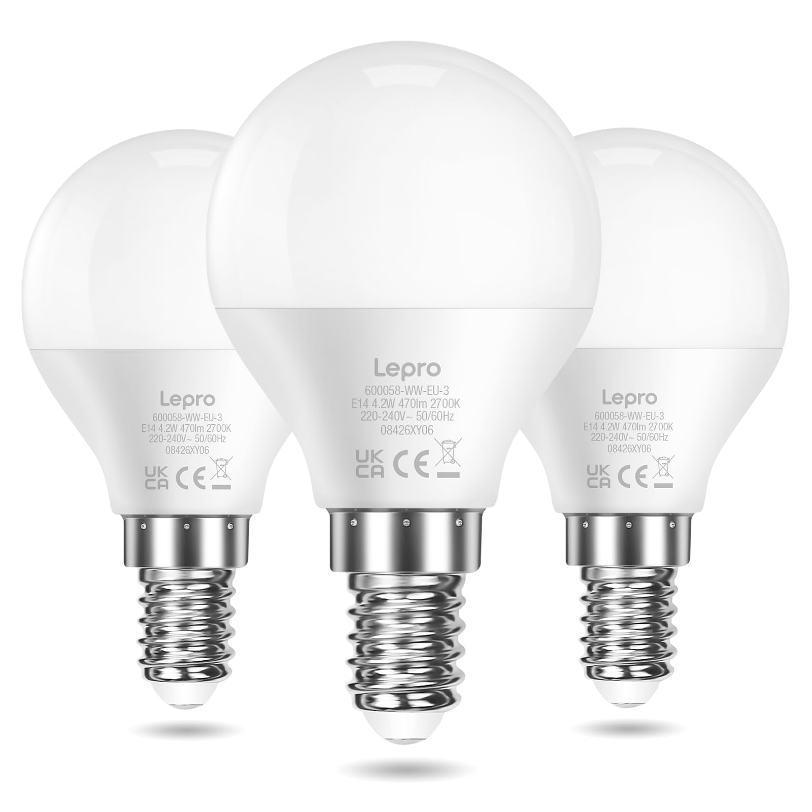 Lepro P45 E14 LED Light Bulb, Warm White 2700K, 4.2W=40W, 470LM, Pack of 3