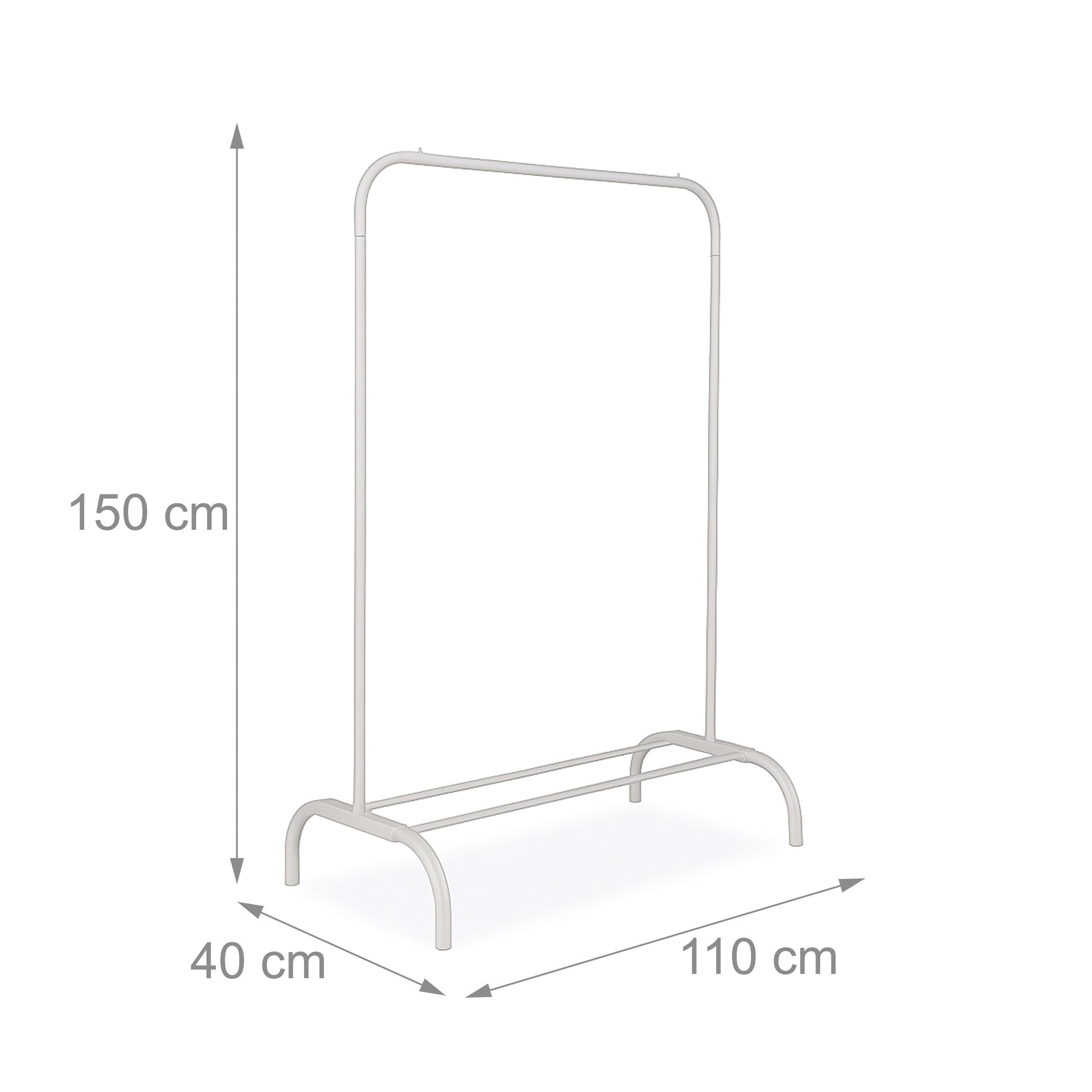 Relaxdays Appendiabiti da Ingresso, Guardaroba con Asta Appendi Abiti e Portascarpe, HLP: 150x110x40 cm, Ferro, Bianco