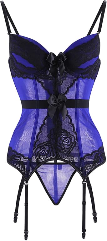 Sexy Corset Lingerie for Women Lace Bustier Boudoir Outfits with Garter Belts Plus Size Push Up Lingerie Set