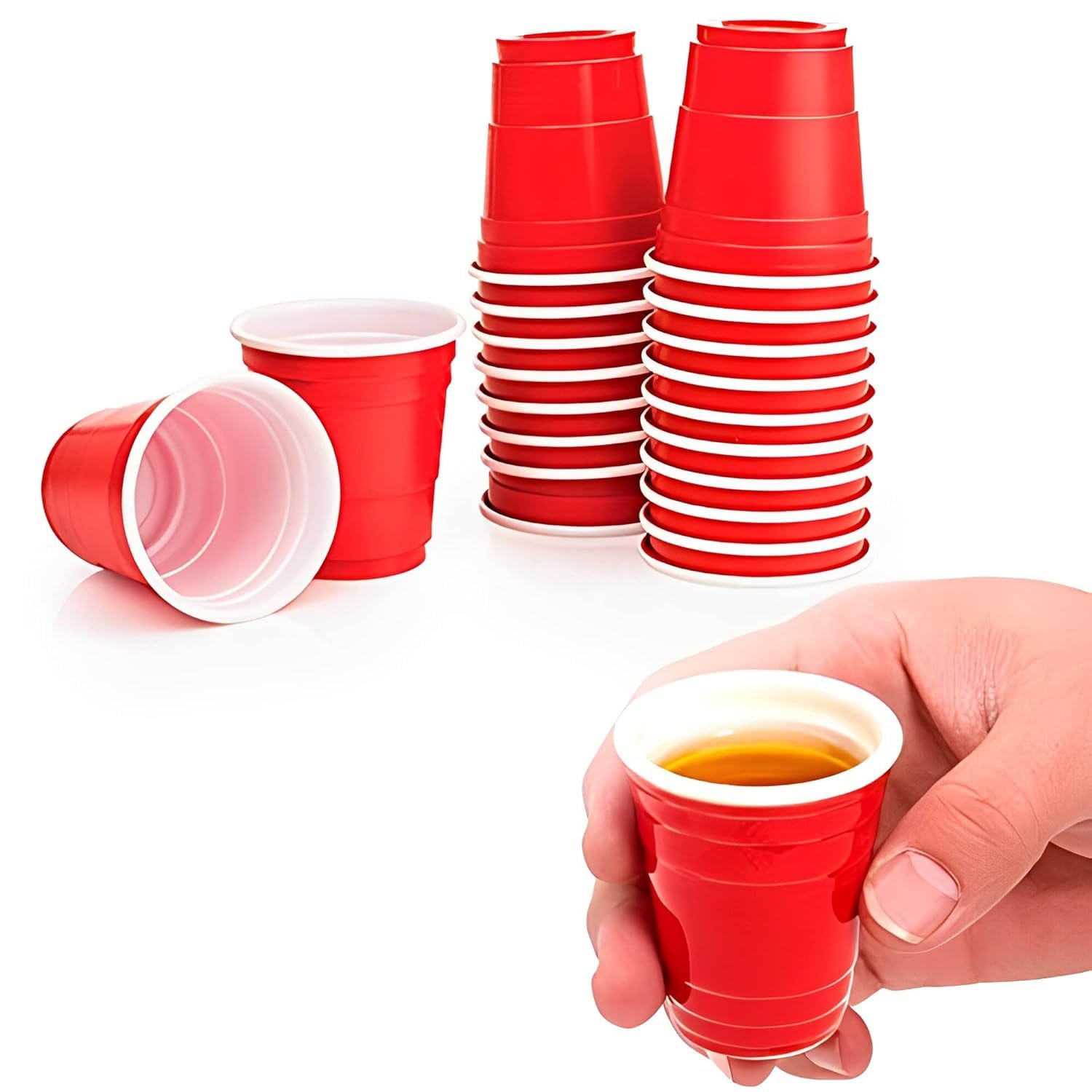 Hippity Hop Red Beer Pong Shot Glasses with ping Pong Ball | Red Reusable Game & Drinking Party Cups Cocktails, mocktails, iced Tea Size - 60 ml | 2 oz (Pack of 15)