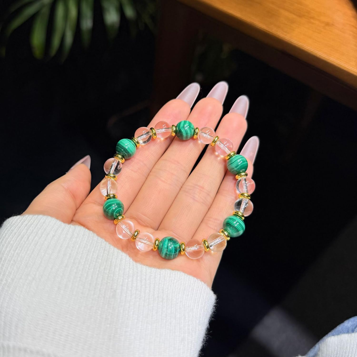 Bracciale perline pietre preziose naturali, braccialetti elastici cristallo