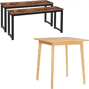 HOOBRO Dining Benches, Pair of 2 Benches, Bamboo Dining Table, 27.6" Square Dining Table for 2, Kitchen Table for Small Space BF01CD01-YL70CZ01