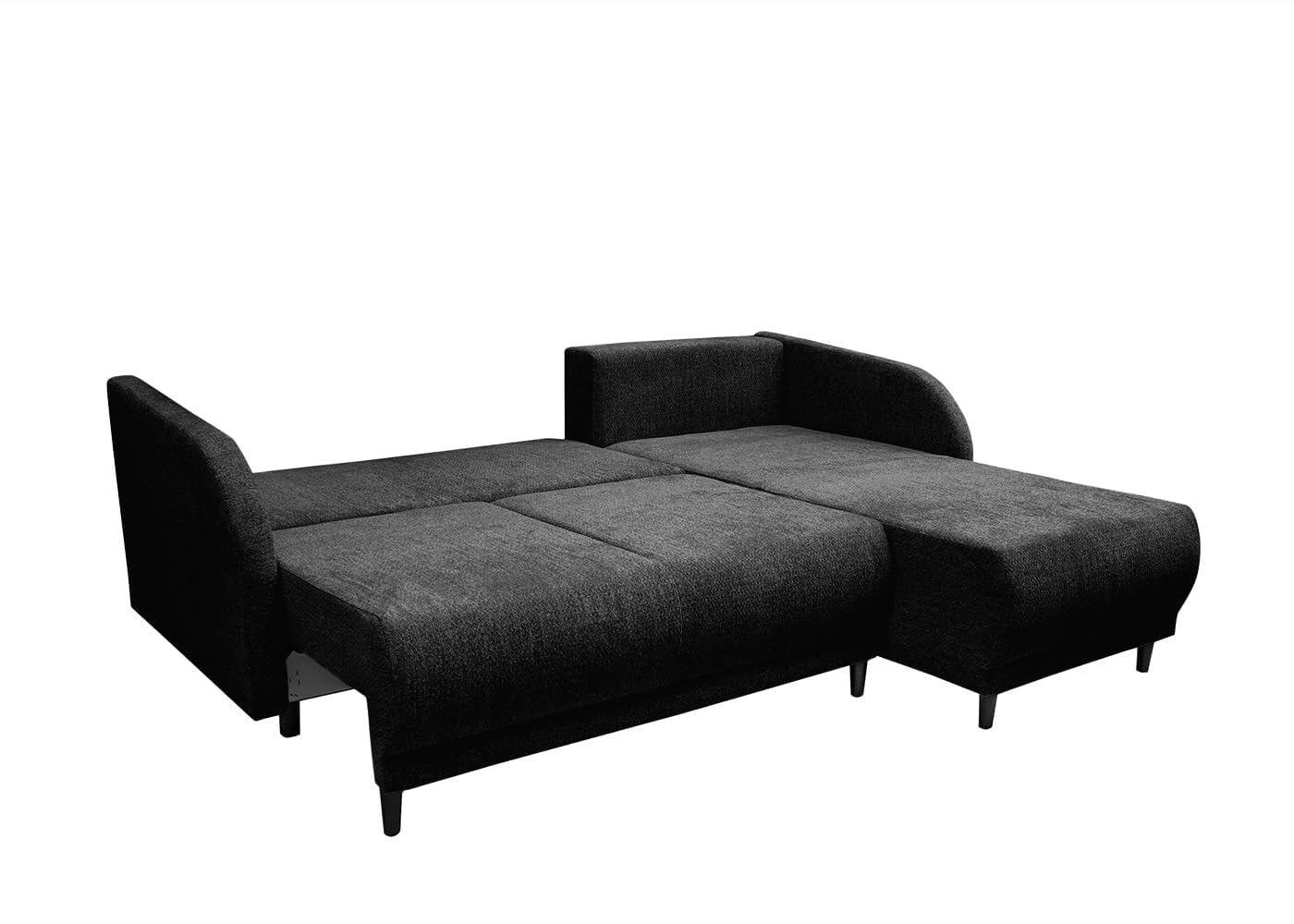 Links Ecksofa mit Schlaffunktion Cameron - Modernes L-Sofa 3 sitzer - Wohnzimmer Sofa - Kleine Sofa mit Bettkasten - Solider Rahmen - Samt - Schwarz