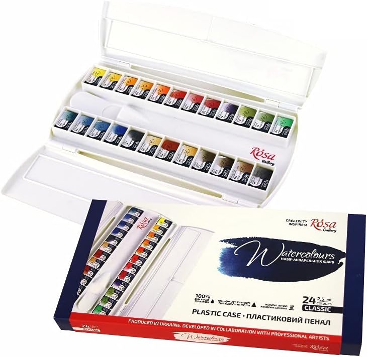 Watercolor Paint Set Rosa Gallery 24 full pans, Plastic case, Extra fine professional watercolours